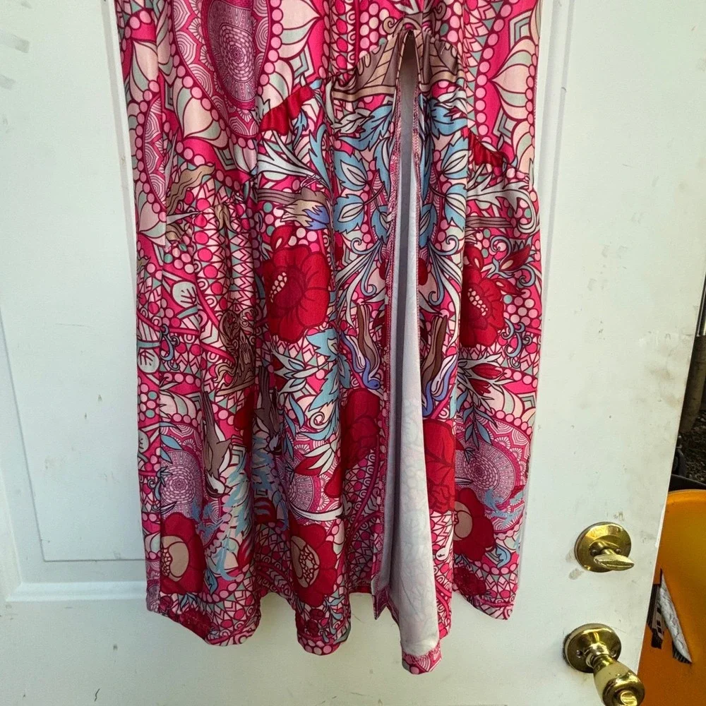 Vintage Y2K Boho Maxi Skirt Floral Print Button‎ Front Slit Elastic Waist slit - Picture 3 of 9